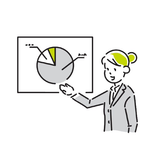 女性がホワイトボードで図を説明しているイラスト